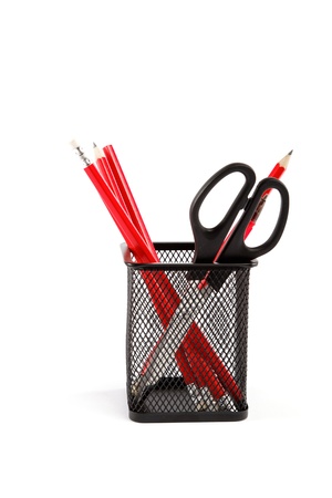 Office and school accessories on a white. の写真素材