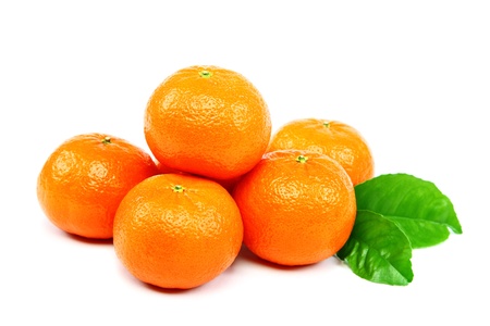 Fresh fruits mandarin oranges on a white background.の写真素材