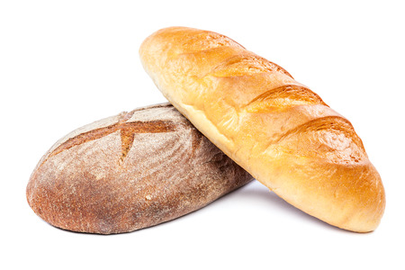 Bread isolated on white background. Wheat and rye.の写真素材