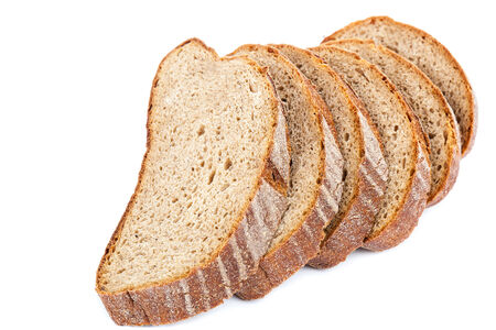 Stack of slices of bread isolated on white background.