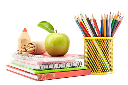 School and office supplies on white background, back to schoolの写真素材