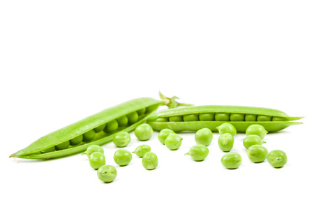 Green peas in the pod isolated on white background.の写真素材