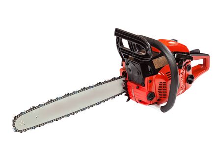 Modern chainsaw isolated on a white background.の写真素材