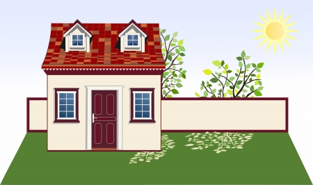 Garden house illustration with space for textのイラスト素材
