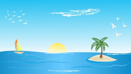 Tropical island with palm treeのイラスト素材
