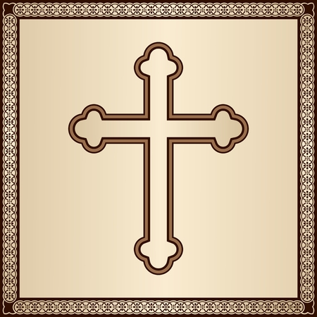 Elegant Christian Cross on gold background with filigree frameのイラスト素材