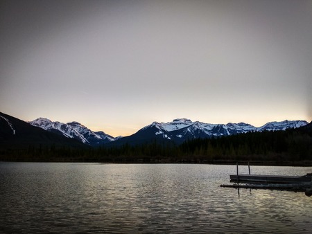 Vermillion Lakes in Banff National Park at sunset, Alberta, Canadaの写真素材