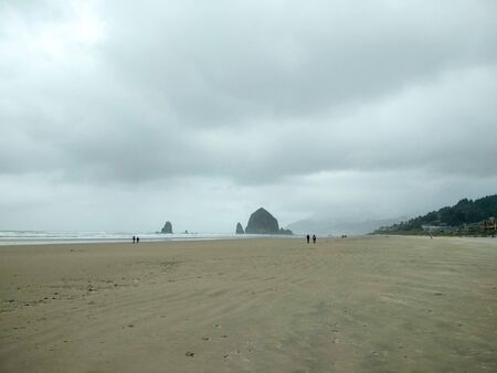 Cannon Beach on a misty day in Oregon, USの写真素材