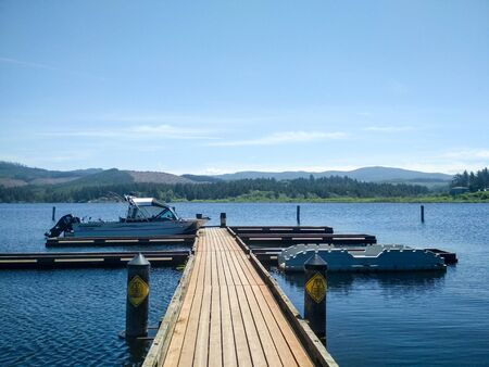 Pier at Lake in Devils Lake State Park Recreation Ares Lincoln Cityの写真素材