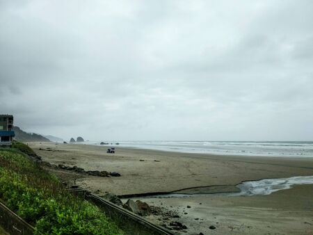 Cannon Beach on a misty day in Oregon, USの写真素材