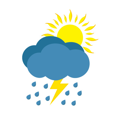 Sunny and rainy day with storm. Weather icon isolated on white background.のイラスト素材