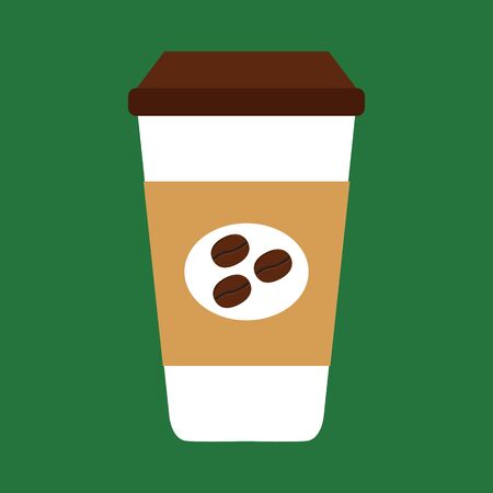 Flat icon disposable coffee cup with coffee beans. Vector illustration.のイラスト素材