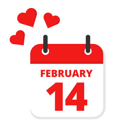 Flat icon calendar Valentine's day. 14th February. Love. Vector illustration.のイラスト素材