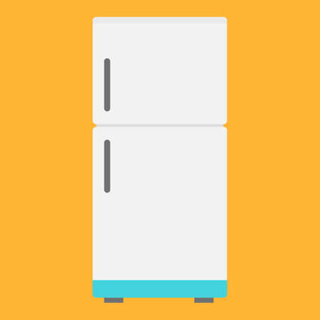 Flat icon refrigerator isolated on yellow background. Vector illustration.のイラスト素材
