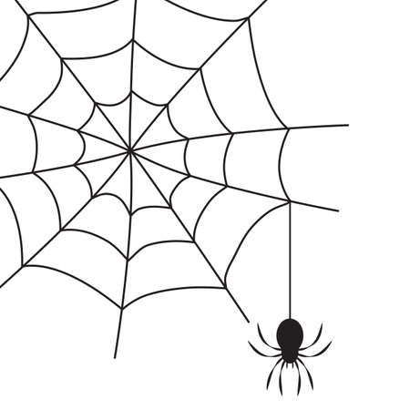 Black spider on spider web isolated on white background. Halloween symbol. Vector illustration.のイラスト素材