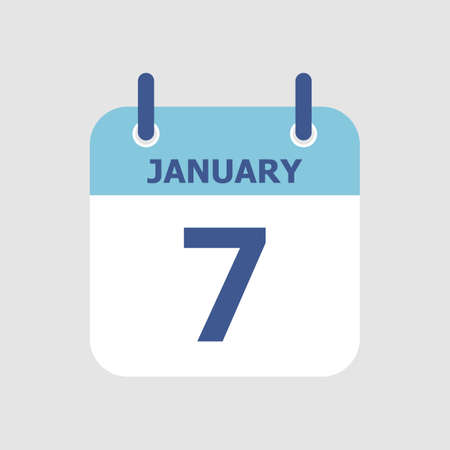 Flat icon calendar 7th of January isolated on gray background. Vector illustration.のイラスト素材