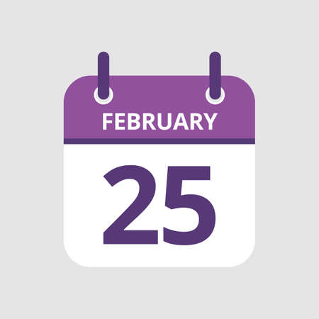 Flat icon calendar 25th of February isolated on gray background. Vector illustration.のイラスト素材