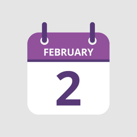 Flat icon calendar 2nd of February isolated on gray background. Vector illustration.のイラスト素材