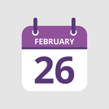 Flat icon calendar 26th of February isolated on gray background. Vector illustration.のイラスト素材