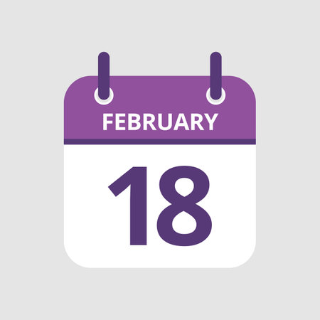 Flat icon calendar 18th of February isolated on gray background. Vector illustration.のイラスト素材