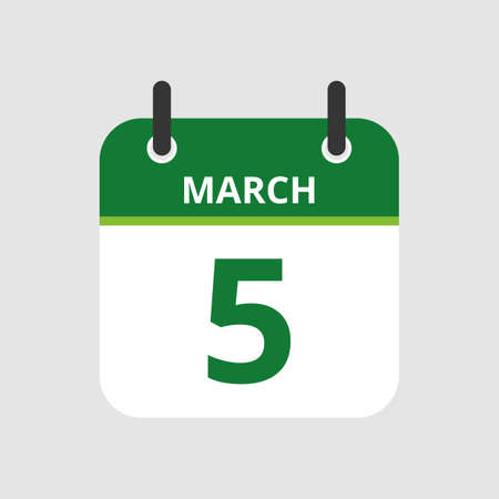 Flat icon calendar 5th of March isolated on gray background. Vector illustration.のイラスト素材