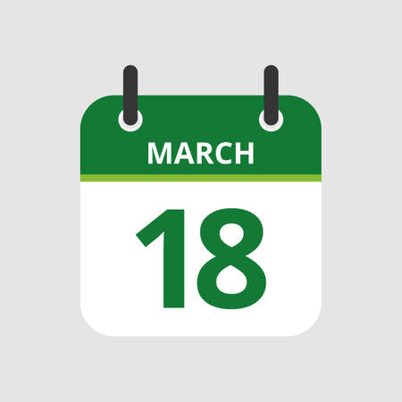 Flat icon calendar 18th of March isolated on gray background. Vector illustration.のイラスト素材