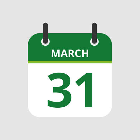 Flat icon calendar 31st of March isolated on gray background. Vector illustration.のイラスト素材
