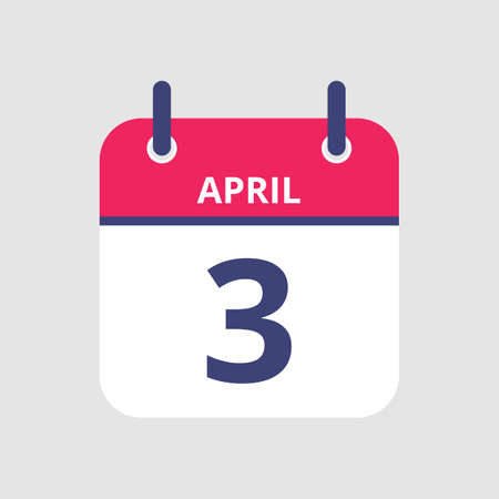 Flat icon calendar 3rd of April isolated on gray background. Vector illustration.のイラスト素材