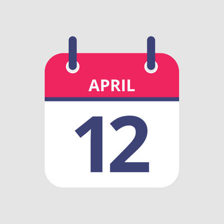 Flat icon calendar 12th of April isolated on gray background. Vector illustration.のイラスト素材