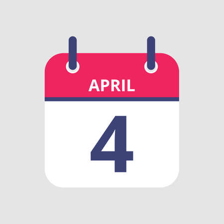 Flat icon calendar 4th of April isolated on gray background. Vector illustration.のイラスト素材