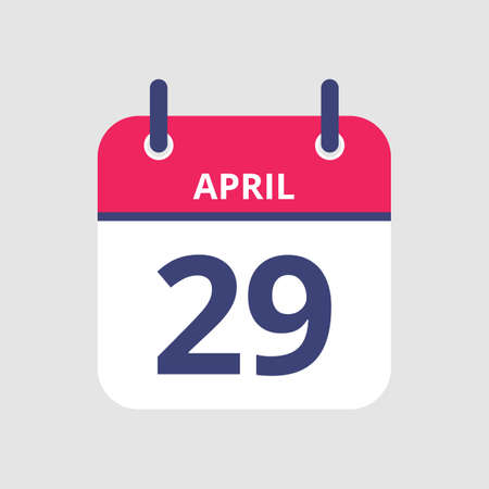Flat icon calendar 29th of April isolated on gray background. Vector illustration.のイラスト素材