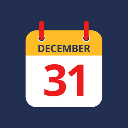 Flat icon calendar 31th of December isolated on blue background. Vector illustration.のイラスト素材