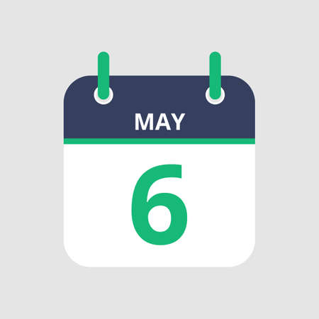 Flat icon calendar 6th of May isolated on gray background. Vector illustration.のイラスト素材