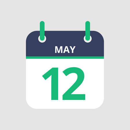 Flat icon calendar 12th of May isolated on gray background. Vector illustration.のイラスト素材