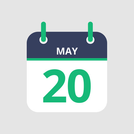 Flat icon calendar 20th of May isolated on gray background. Vector illustration.のイラスト素材