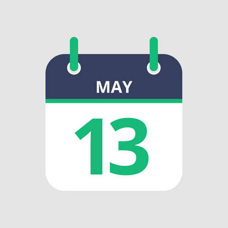 Flat icon calendar 13th of May isolated on gray background. Vector illustration.のイラスト素材