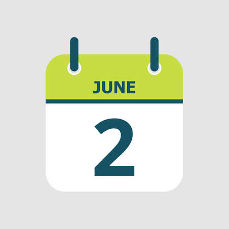 Flat icon calendar 2nd of June isolated on gray background. Vector illustration.のイラスト素材
