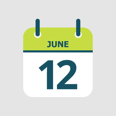 Flat icon calendar 12th of June isolated on gray background. Vector illustration.のイラスト素材