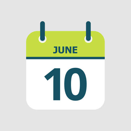 Flat icon calendar 10th of June isolated on gray background. Vector illustration.のイラスト素材