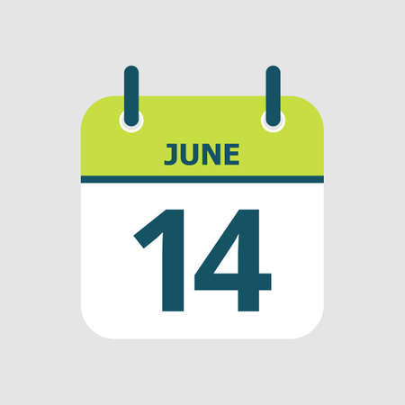 Flat icon calendar 14th of June isolated on gray background. Vector illustration.のイラスト素材