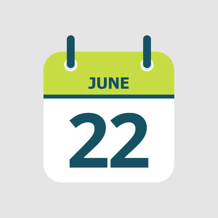 Flat icon calendar 22nd of June isolated on gray background. Vector illustration.のイラスト素材
