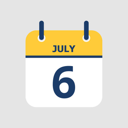 Flat icon calendar 6th of July isolated on gray background. Vector illustration.のイラスト素材
