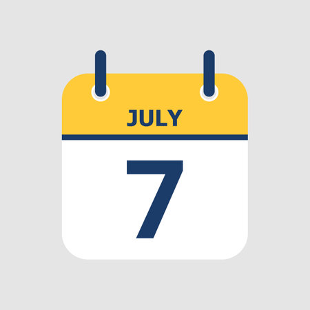 Flat icon calendar 7th of July isolated on gray background. Vector illustration.のイラスト素材