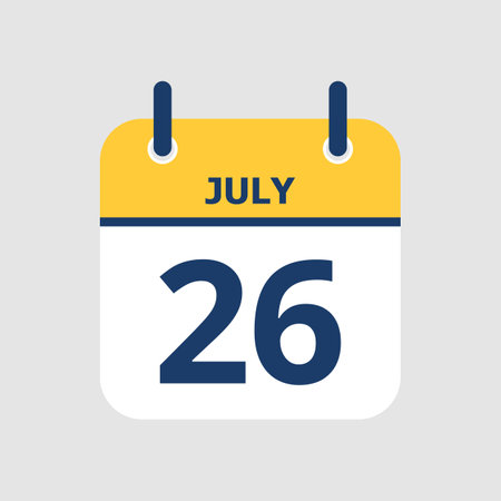 Flat icon calendar 26th of July isolated on gray background. Vector illustration.のイラスト素材