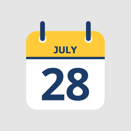 Flat icon calendar 28th of July isolated on gray background. Vector illustration.のイラスト素材