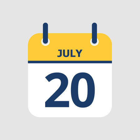 Flat icon calendar 20th of July isolated on gray background. Vector illustration.のイラスト素材