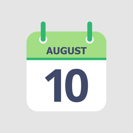 Flat icon calendar 10th of August isolated on gray background. Vector illustration.のイラスト素材