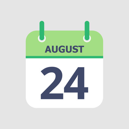 Flat icon calendar 24th of August isolated on gray background. Vector illustration.のイラスト素材