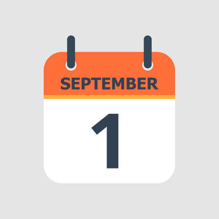 Flat icon calendar 1st of September isolated on gray background. Vector illustration.のイラスト素材