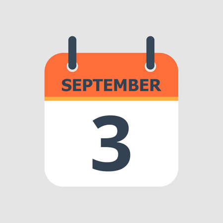Flat icon calendar 3rd of September isolated on gray background. Vector illustration.のイラスト素材